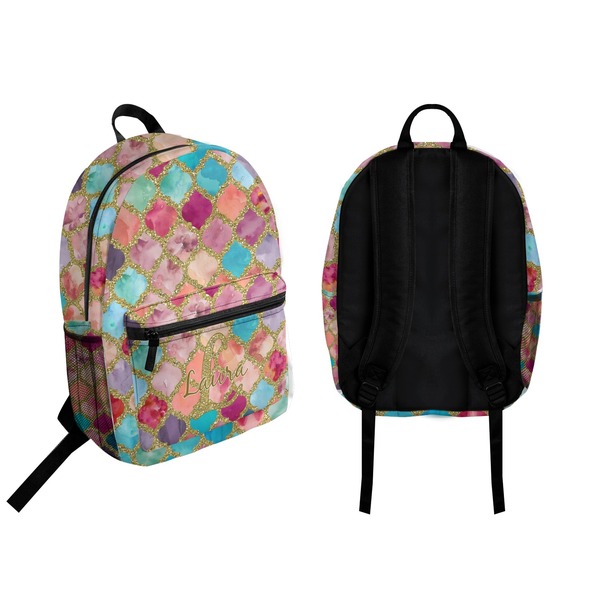 Glitter Moroccan Watercolor Backpack front and back - Apvl