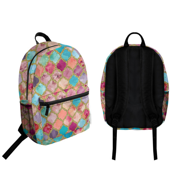 Glitter Moroccan Watercolor Backpack front and back - Apvl