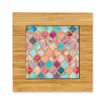 Glitter Moroccan Watercolor Bamboo Trivet with Ceramic Tile Insert