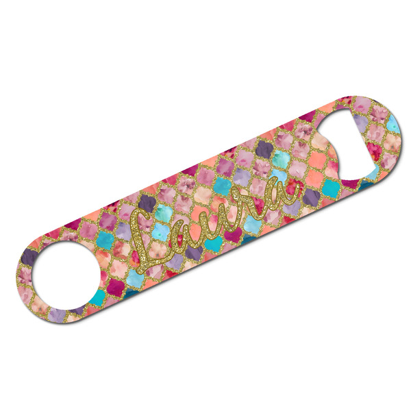 Custom Glitter Moroccan Watercolor Bar Bottle Opener - White