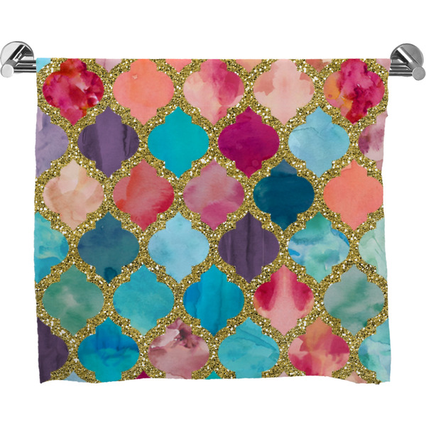 Custom Glitter Moroccan Watercolor Bath Towel