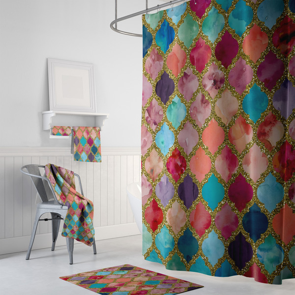 Glitter Moroccan Watercolor Bath Towel Sets - 3-piece - In Context
