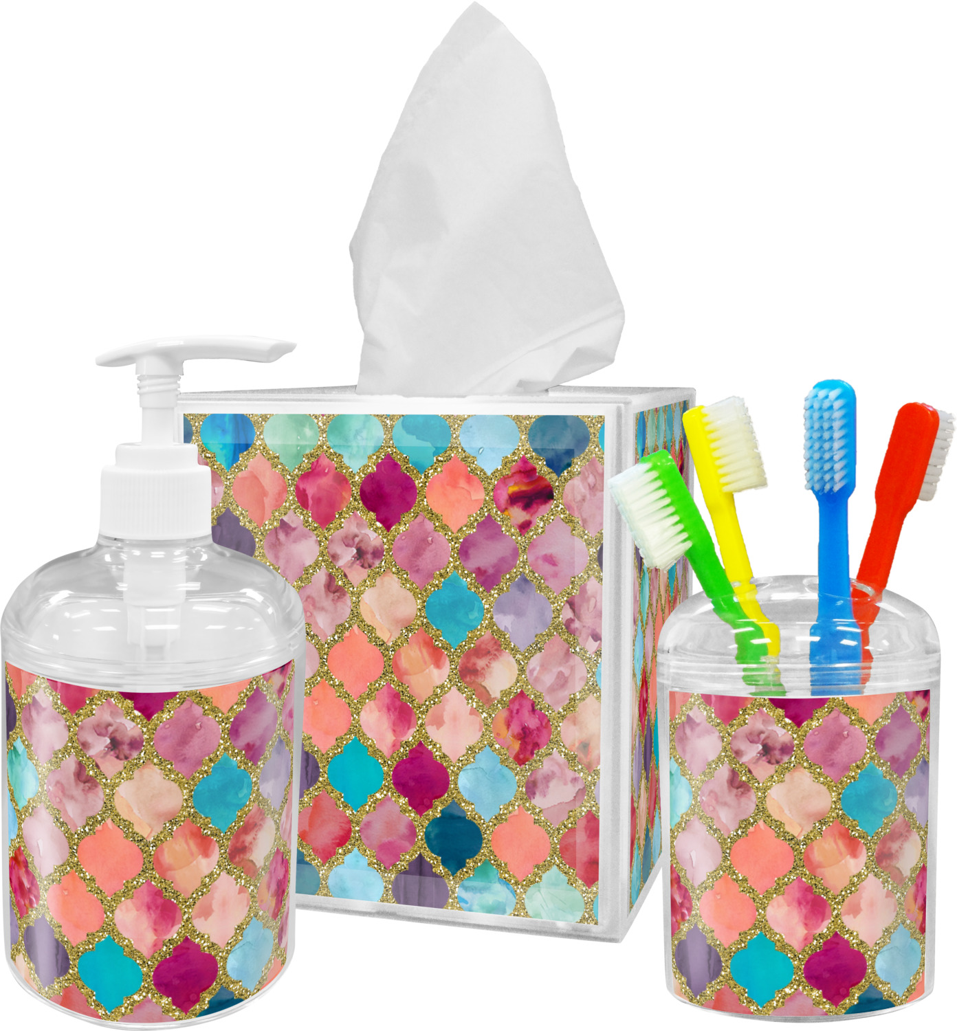 Glitter Moroccan Watercolor Acrylic Bathroom Accessories Set
