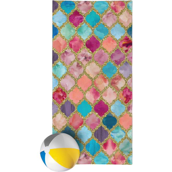 Custom Glitter Moroccan Watercolor Beach Towel