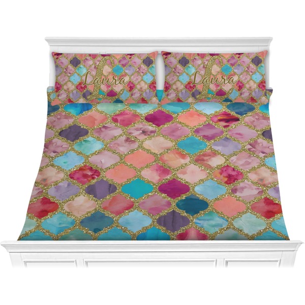 Custom Glitter Moroccan Watercolor Comforter Set - King