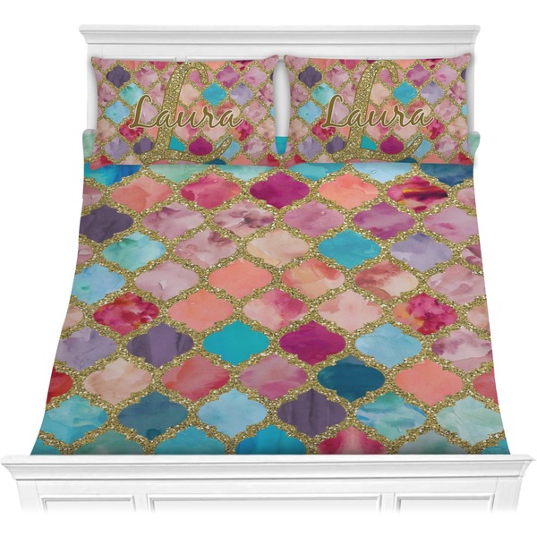 Custom Glitter Moroccan Watercolor Comforter Set - Full / Queen