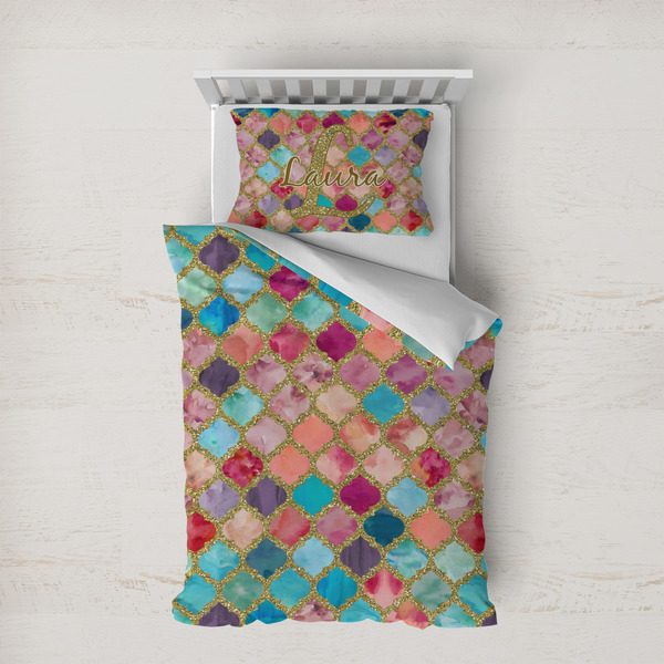Custom Glitter Moroccan Watercolor Duvet Cover Set - Twin XL