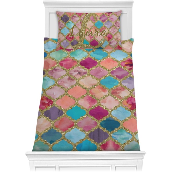Custom Glitter Moroccan Watercolor Comforter Set - Twin