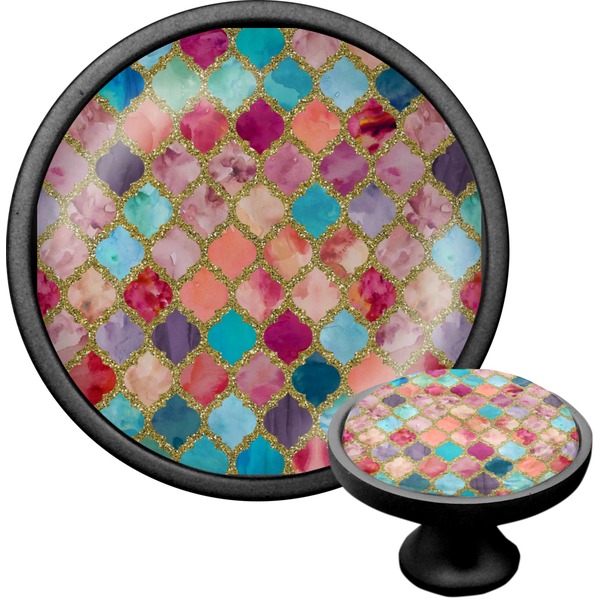 Custom Glitter Moroccan Watercolor Cabinet Knob (Black)
