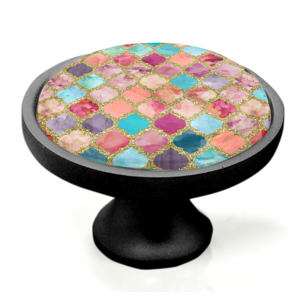 Glitter Moroccan Watercolor Black Custom Cabinet Knob (Side)