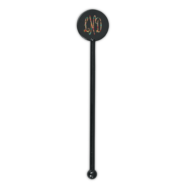 Glitter Moroccan Watercolor Black Plastic 5.5" Stir Stick - Round - Single Stick
