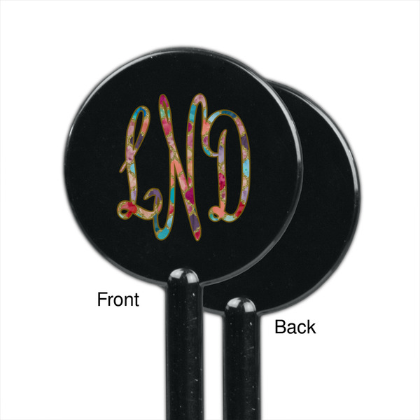 Glitter Moroccan Watercolor Black Plastic 5.5" Stir Stick - Single Sided - Round - Front & Back