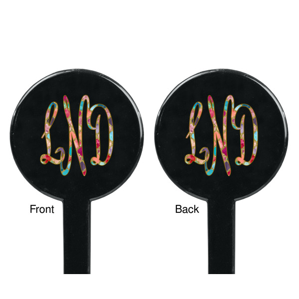 Glitter Moroccan Watercolor Black Plastic 7" Stir Stick - Double Sided - Round - Front & Back