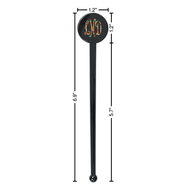 Glitter Moroccan Watercolor Black Plastic 7" Stir Stick - Round - Dimensions