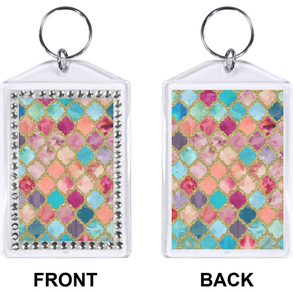 Glitter Moroccan Watercolor Bling Keychain (Front + Back)