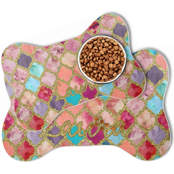 Glitter Moroccan Watercolor Bone Shaped Dog Mats - MAIN