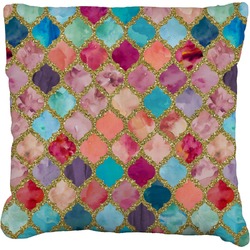 Glitter Moroccan Watercolor Faux-Linen Throw Pillow 16"