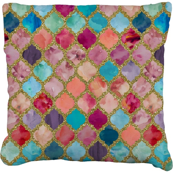 Custom Glitter Moroccan Watercolor Faux-Linen Throw Pillow 16"