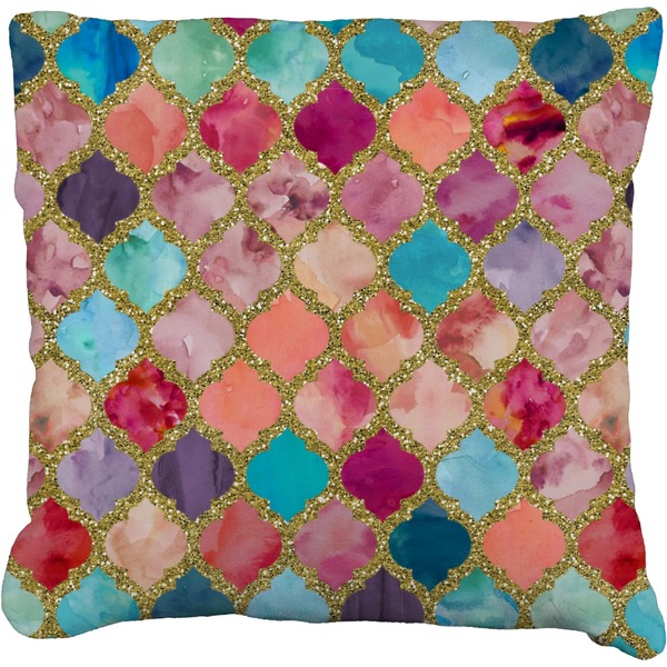 Custom Glitter Moroccan Watercolor Faux-Linen Throw Pillow 20"