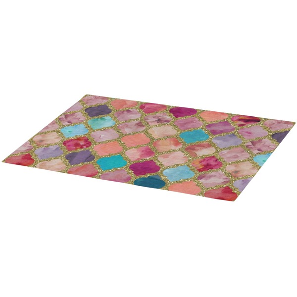 Glitter Moroccan Watercolor Burlap Placemat (Angle View)