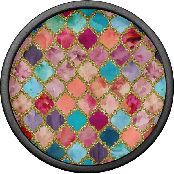 Glitter Moroccan Watercolor Cabinet Knob - Black - Front