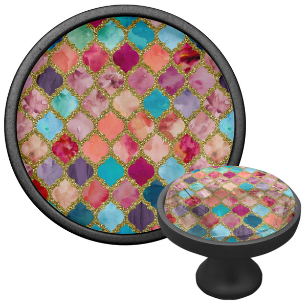 Glitter Moroccan Watercolor Cabinet Knob - Black - Multi Angle