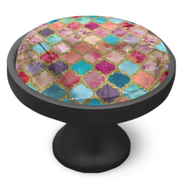 Glitter Moroccan Watercolor Cabinet Knob - Black - Side
