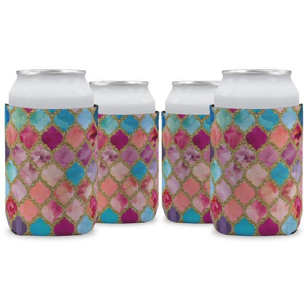 Custom Glitter Moroccan Watercolor Can Cooler (12 oz) - Set of 4