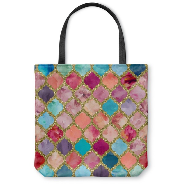 Custom Glitter Moroccan Watercolor Canvas Tote Bag - Small - 13"x13"