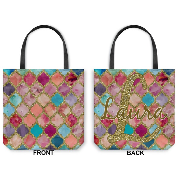 Glitter Moroccan Watercolor Canvas Tote - Front and Back