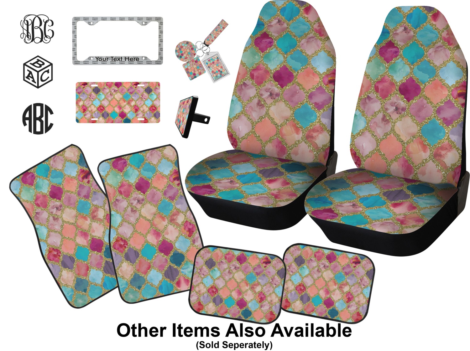 Glitter Moroccan Watercolor Car Seat Covers (Set of Two) (Personalized