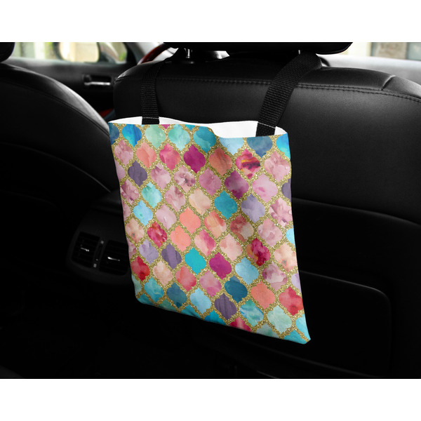 Glitter Moroccan Watercolor Car Bag - In Use