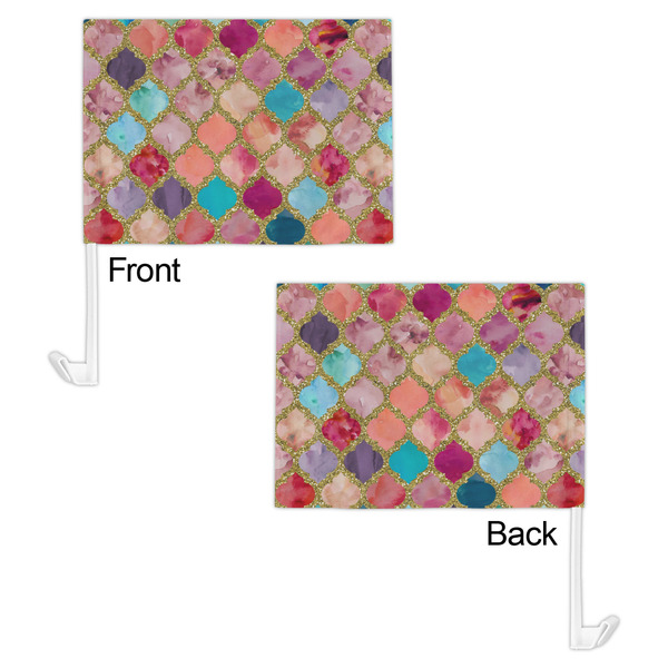 Glitter Moroccan Watercolor Car Flag - 11" x 8" - Front & Back View