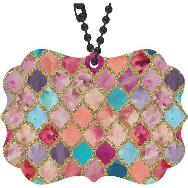 Custom Glitter Moroccan Watercolor Rear View Mirror Decor