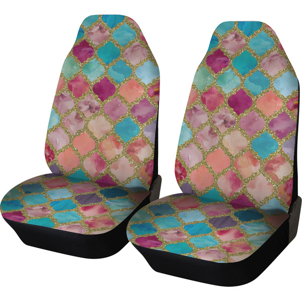 Custom Glitter Moroccan Watercolor Car Seat Covers (Set of Two)