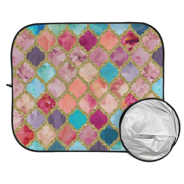 Glitter Moroccan Watercolor Car Sun Shades - FOLDED & UNFOLDED