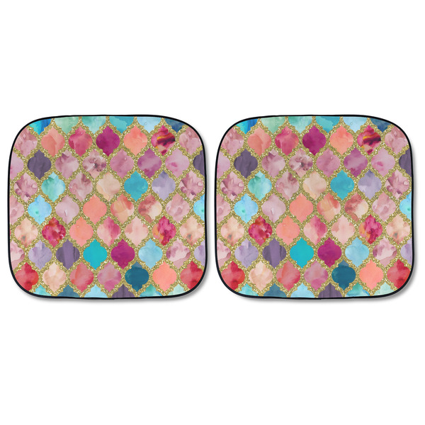 Glitter Moroccan Watercolor Car Sun Shades - FRONT
