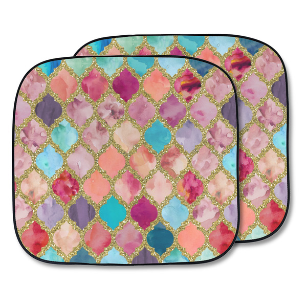Custom Glitter Moroccan Watercolor Car Sun Shade - Two Piece