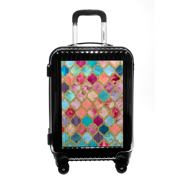 Custom Glitter Moroccan Watercolor Carry On Hard Shell Suitcase