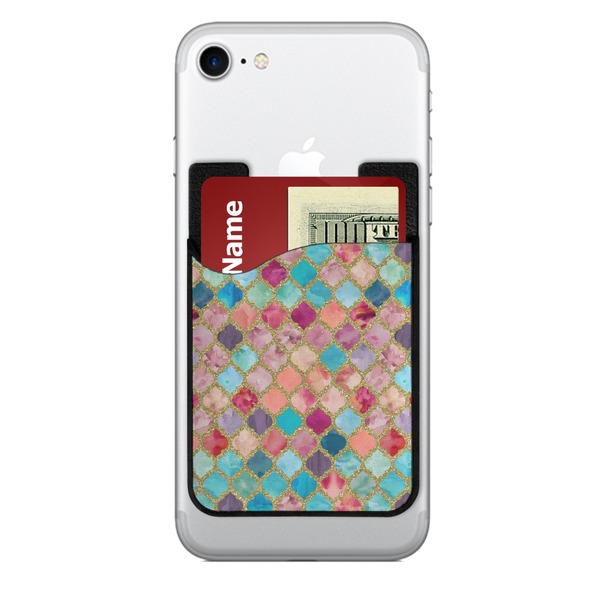 Custom Glitter Moroccan Watercolor 2-in-1 Cell Phone Credit Card Holder & Screen Cleaner