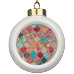 Glitter Moroccan Watercolor Ceramic Ball Ornament