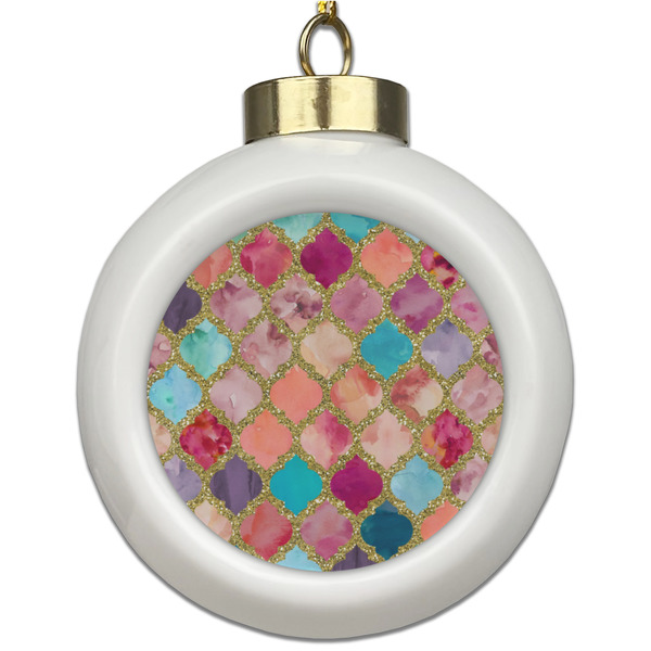 Custom Glitter Moroccan Watercolor Ceramic Ball Ornament