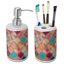Glitter Moroccan Watercolor Ceramic Bathroom Accessories Set