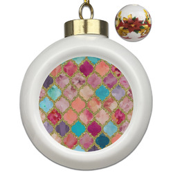 Glitter Moroccan Watercolor Ceramic Ball Ornaments - Poinsettia Garland