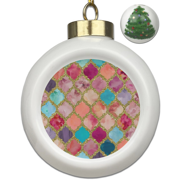 Custom Glitter Moroccan Watercolor Ceramic Ball Ornament - Christmas Tree