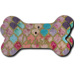 Glitter Moroccan Watercolor Ceramic Dog Ornament - Front & Back