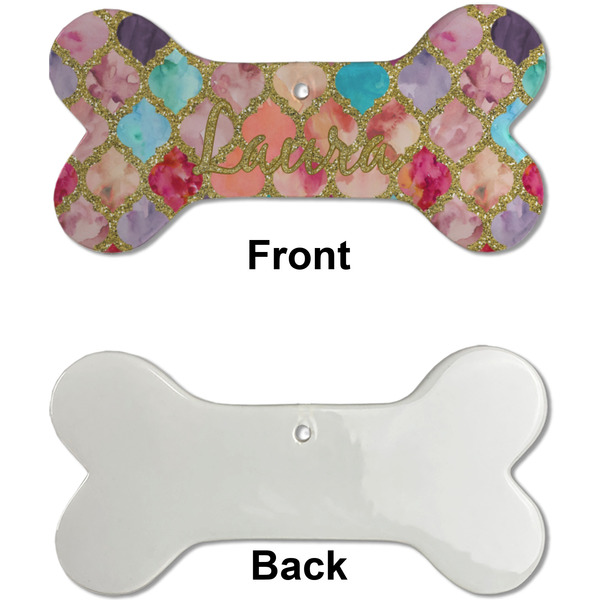 Glitter Moroccan Watercolor Ceramic Flat Ornament - Bone Front & Back Single Print (APPROVAL)