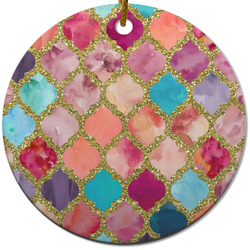 Glitter Moroccan Watercolor Round Ceramic Ornament