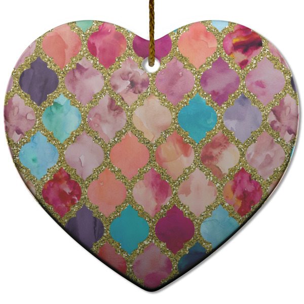 Custom Glitter Moroccan Watercolor Heart Ceramic Ornament