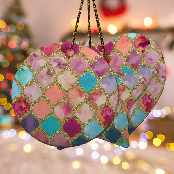 Custom Glitter Moroccan Watercolor Ceramic Ornament